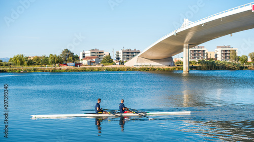 Bild auf Leinwand TARRAGONA, CATALONIA, SPAIN - SEPTEMBER 19, 2017: Kayaks on the river Ebro Delta
