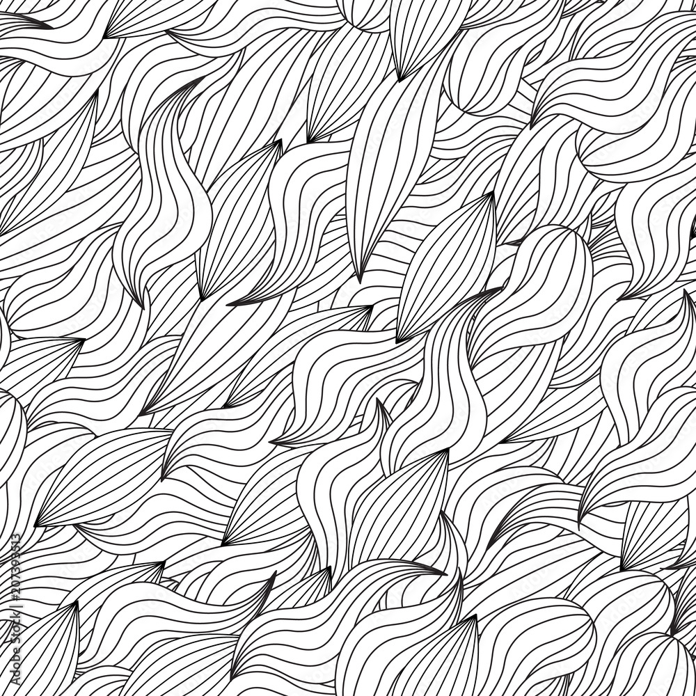 Seamless pattern with abstract waves. Zentangle inspired style. Coloring book page for adults and older children.