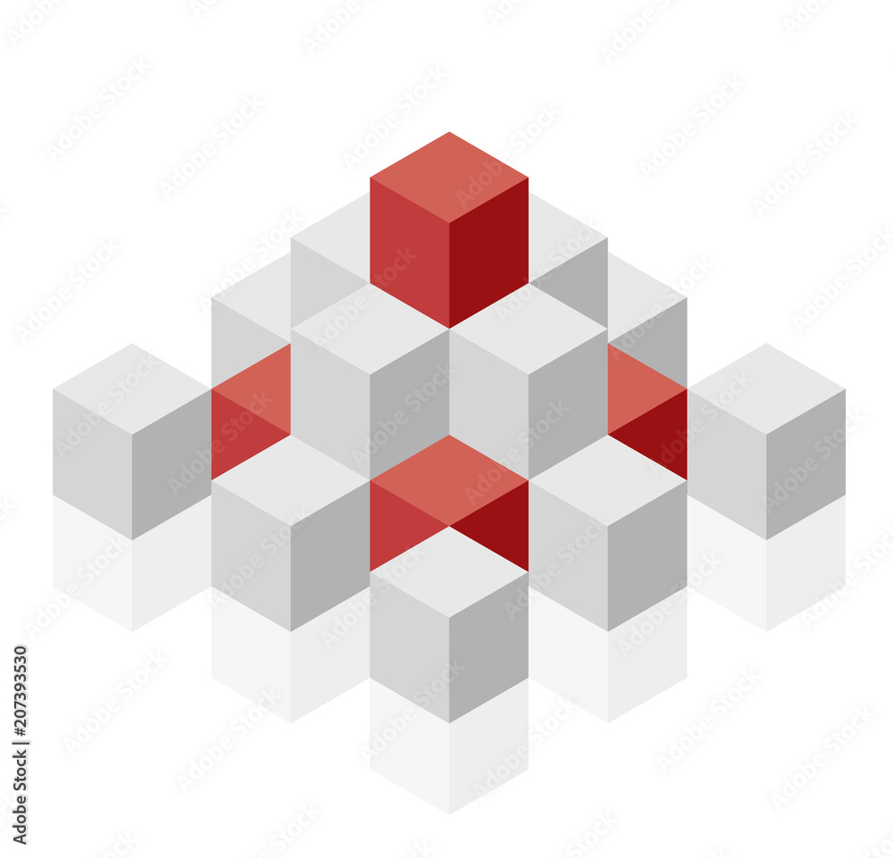 Object in shape of pyramid. Abstract cube vector shape reminiscent of technological development, nanotechnology minimalistic block component. Isometric brand of scientific institution, research center
