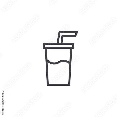 Soda drink outline icon. linear style sign for mobile concept and web design. Milkshake cup with straw simple line vector icon. Symbol, logo illustration. Pixel perfect vector graphics