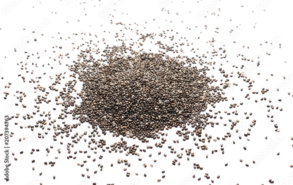 Chia seed pile isolated on white background