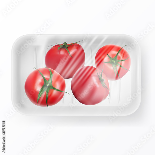 Transparent Stretch Film Covered Disposable Plastic Food Container With Tomatos