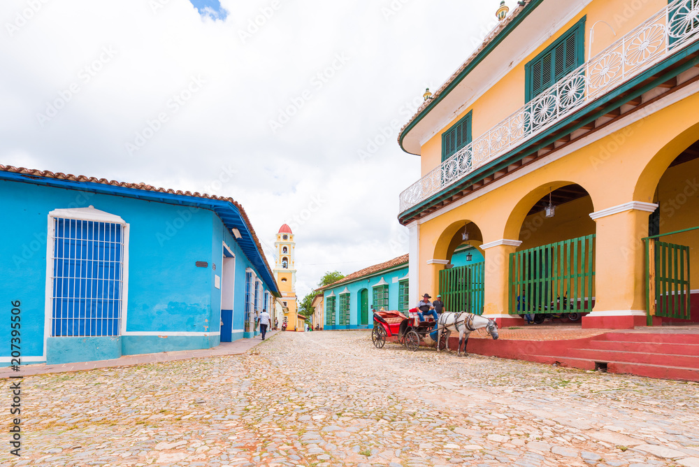 TRINIDAD, CUBA - MAY 16, 2017: View of the city street. Copy space for text.
