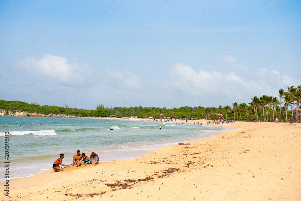 PUNTA CANA, DOMINICAN REPUBLIC - MAY 22 2017: View of the sandy beach. Copy space for text.