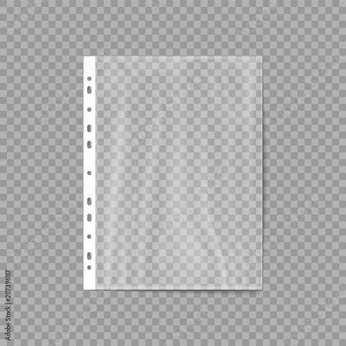 Empty Plastic Bag. Punched pocket. Business File. Sheet protector isolated on a transparent background. Vector illustration.