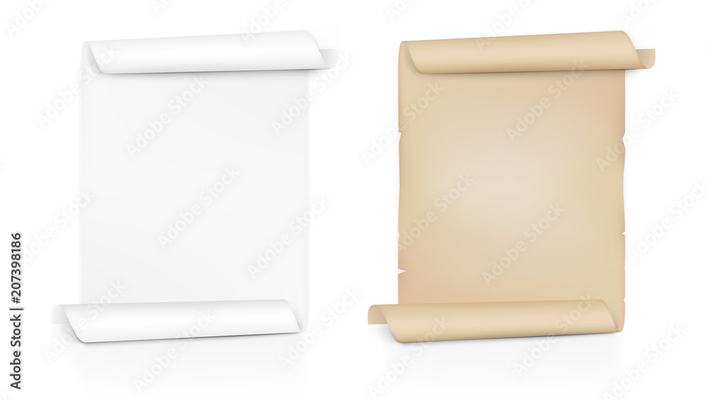 Clear New And Old Paper Scroll. Sheet Roll On Both Sides