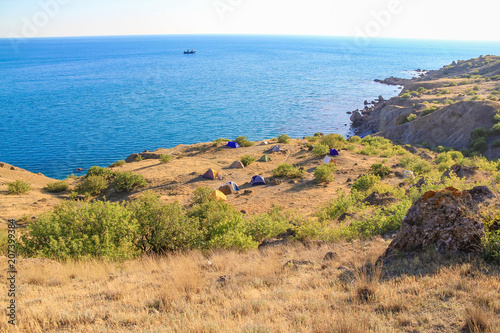 Sea and rocks amazing horizontal landscape. Colorful background, travelling concept. photo