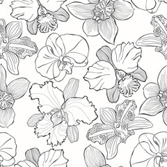 Wandcirkels Orchidee patronen Zwart-witte orchideeën lijntekening  © maritime_m