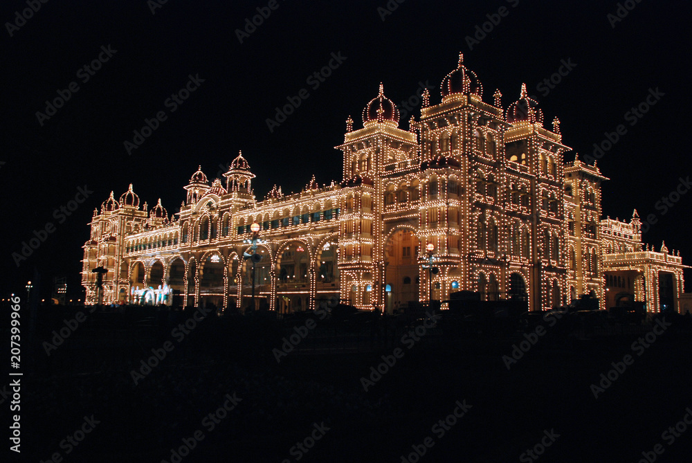 Mysore palace illuminated on the occasion of Dussera festivals