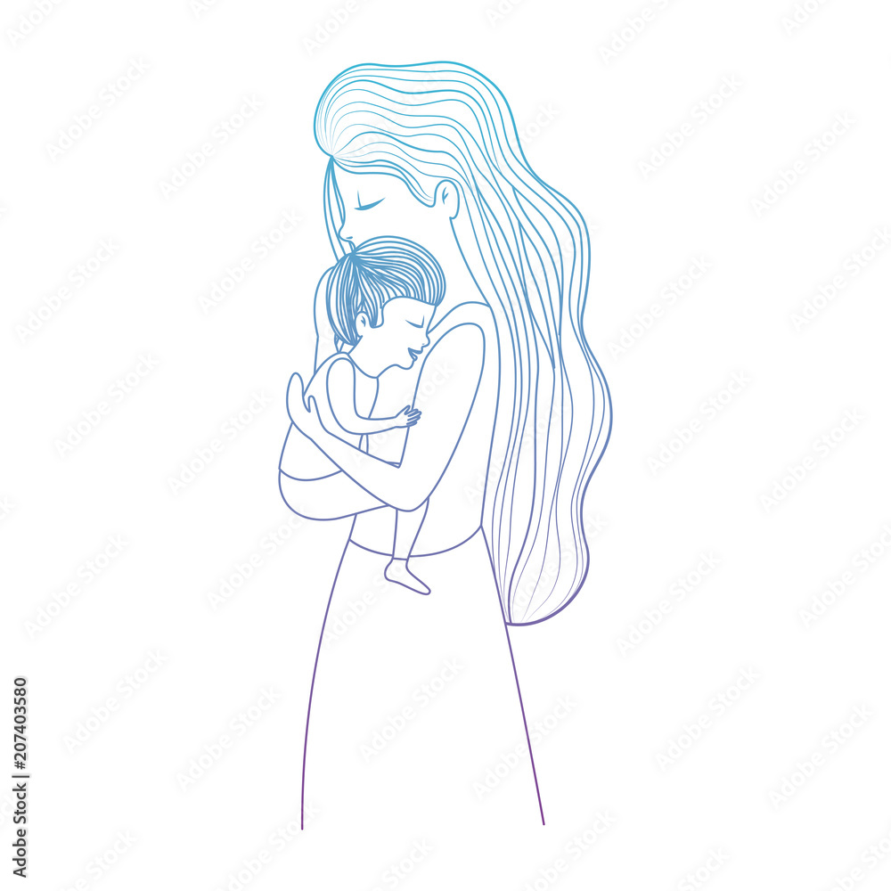 mother lifting son characters vector illustration design