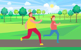 Mother and Daughter Jogging in Park Illustration