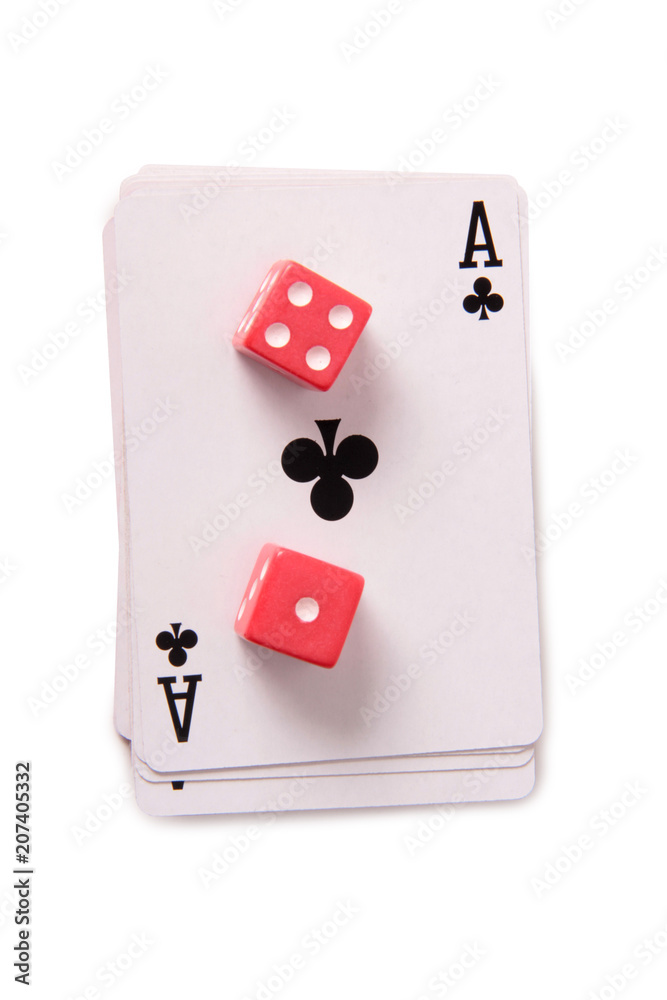 Cards and dives for casino with on white background