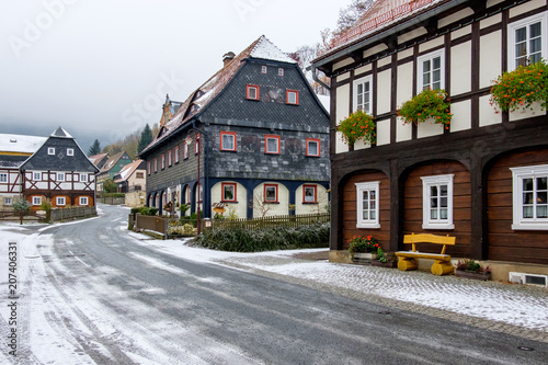 historische Umgebindehäuser in Waltersdorf Zittauer Gebirge