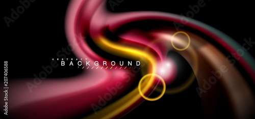 Color shiny light effects on black, liquid style multicolored wavy shape