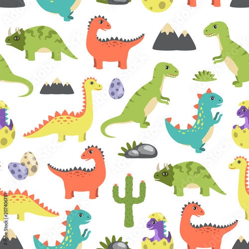 Dino Seamless Pattern Image Vector Illustration © robu_s