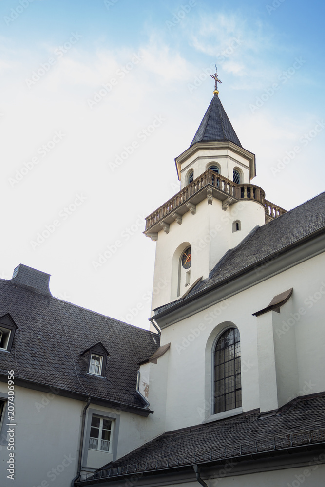 Steeple of Kreuzberg church set against the sky in Bonn, Germany