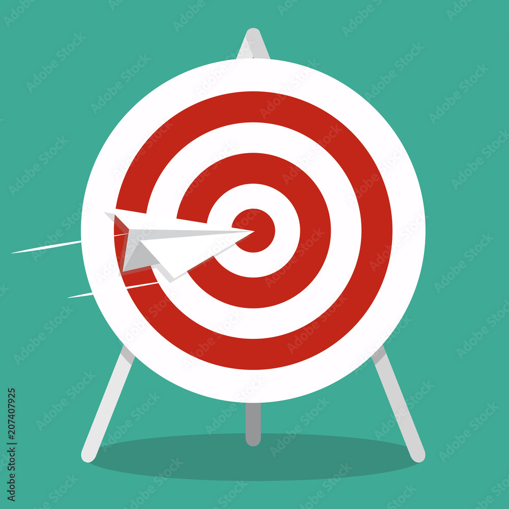 Paper plane over cloud, flat design. Target red and white. Vector Paper plane over cloud, flat design. Target red and white. Vector