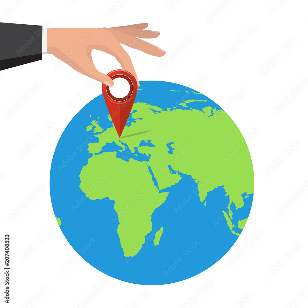 Globe mark icon. Around the world travelling by air. Pin location on a global map. Vector illustration Globe mark icon. Around the world travelling by air. Pin location on a global map. Vector illustration