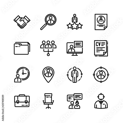 Fotografi Vector set of linear icons related to team work, career progress and business process