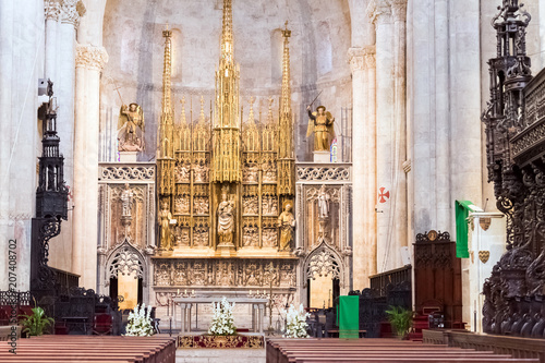 TARRAGONA, SPAIN - OCTOBER 4, 2017: View of the altar in Tarragona Cathedral (Catholic cathedral). Copy space for text. © ggfoto