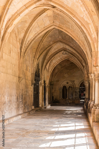 TARRAGONA, SPAIN - OCTOBER 4, 2017: Interior of the Cathedral of Tarragona (Catholic Cathedral). Copy space for text. Vertical.