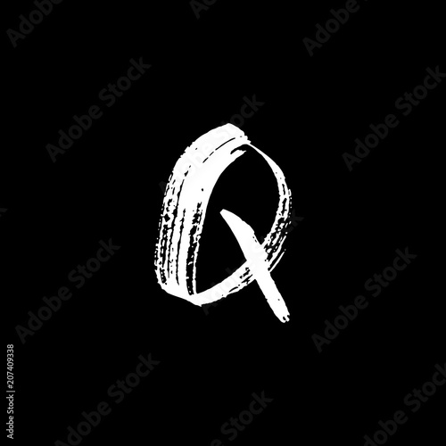 Letter Q. Handwritten by dry brush. Rough strokes textured font. Vector illustration. Grunge style alphabet.