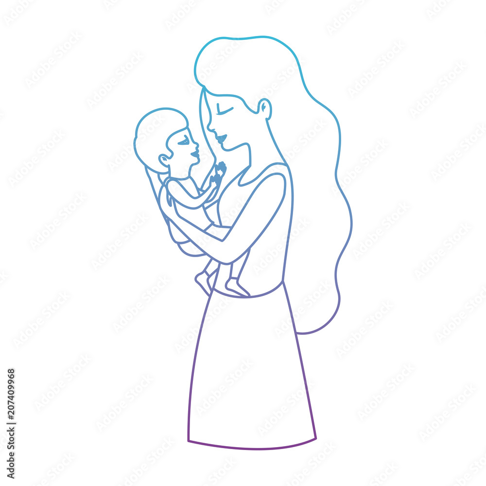mother lifting son characters vector illustration design