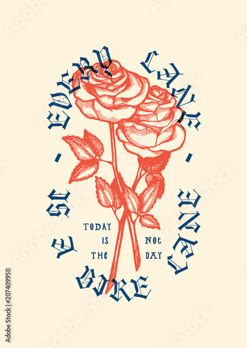 2 roses vintage typography bicycle print - every lane is a bike lane
