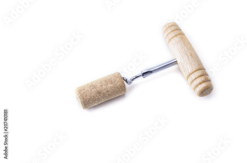 Fotografía Wine opener with cork on the white