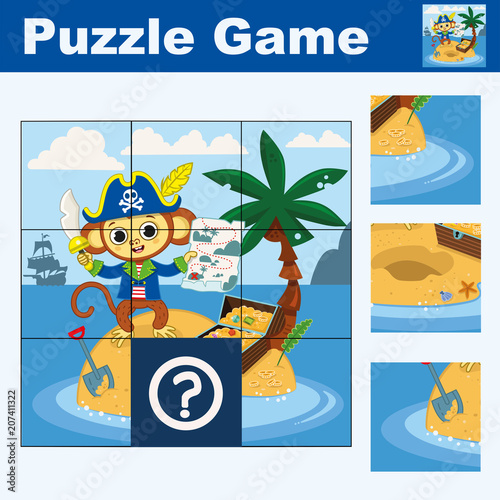 Puzzle education game for preschool children. Find the missing piece. Vector illustration.