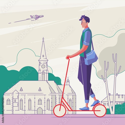Male on scooter in the city