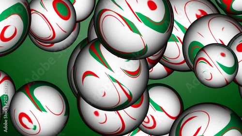 flying upwards soccer balls or balloons in national colours of Italy and Mexico in front of football pitch, green white red abstraction, sport graphics for fan fest, World Cup finals photo