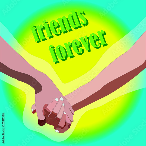 Pile Hand Stack On Each Other Holding Together Best Friends Forever Friendship Day Banner Flat Vector Illustration