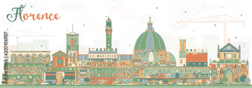 Florence Italy City Skyline with Color Buildings.