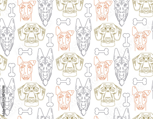 Dog vector seamless pattern cute illustration home pets doggy different breed. Design icons. Spaniel, bulldog, chihuahua, chow-chow, jack russel terrier, yorkshire, scottish terrier, badger, pitbull.