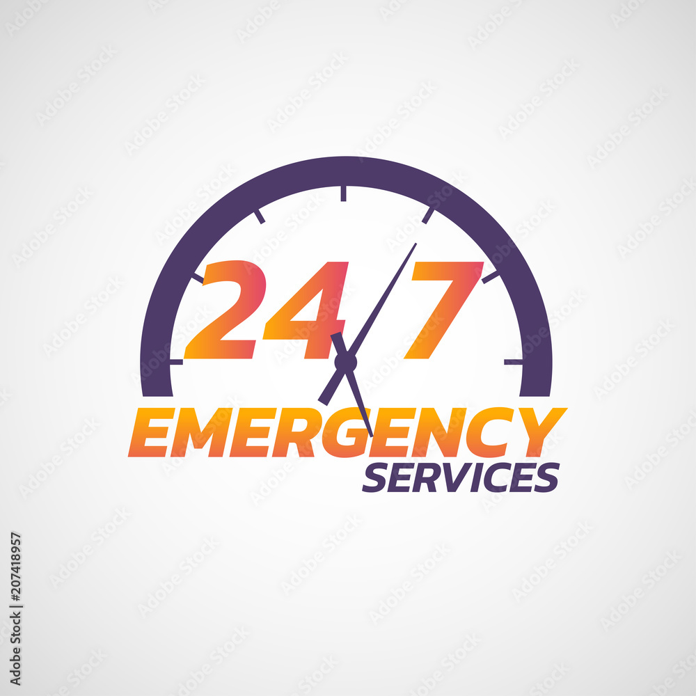 24/7 emergency services logo icon. Vector illustration
