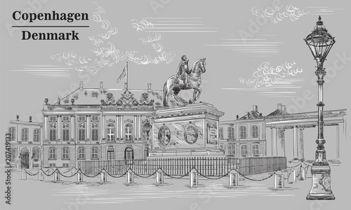 Canvas Print Amalienborg Square in Copenhagen, grey