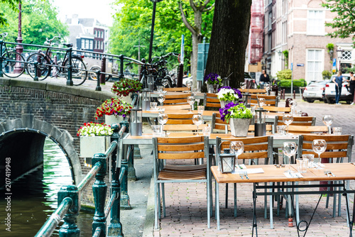 Canvas Print Amsterdam, Netherlands - May 23, 2018: restaurant in Amsterdam, Netherlands