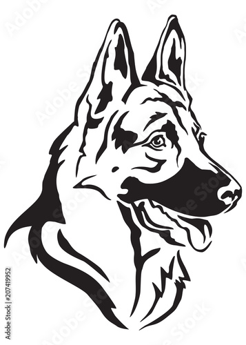 Decorative portrait of German shepherd in profile, vector illustration