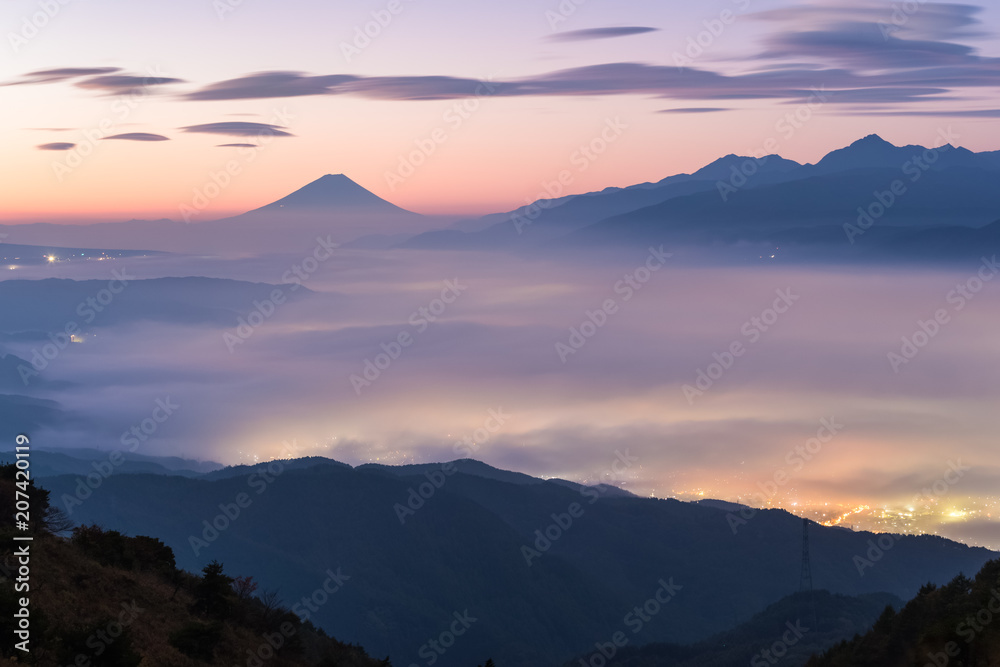 Mt.Fuji with sea of mist in summer