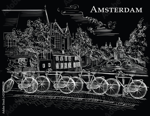 Bicycles on bridge in Amsterdam, black