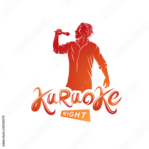 Nightlife entertainment concept, karaoke night vector inscription composed with stage microphone and singing star. Leisure and relaxation lifestyle presentation.