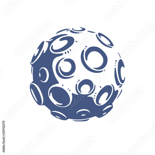 Small cartoon vector fantastic planet with craters from asteroid and meteorite rains fall. Thin line 3d vector illustration isolated on white background.