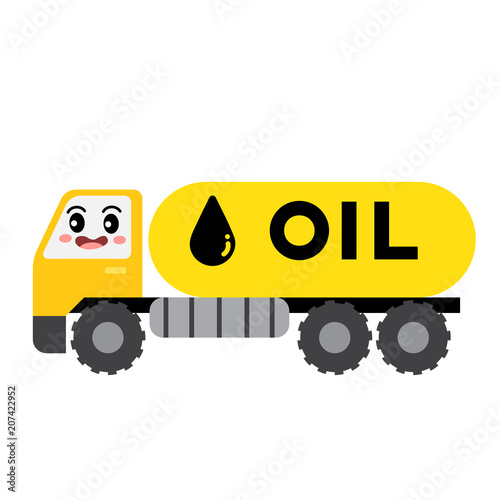 Oil Tanker Truck transportation cartoon character side view isolated on white background vector illustration.