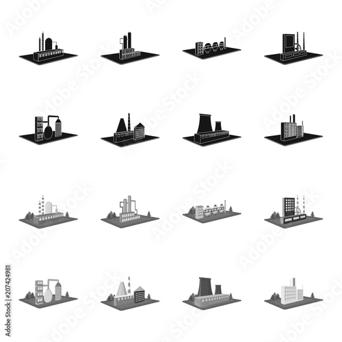 Processing factory,metallurgical plant. Factory and industry set collection icons in black,monochrome style isometric vector symbol stock illustration web.