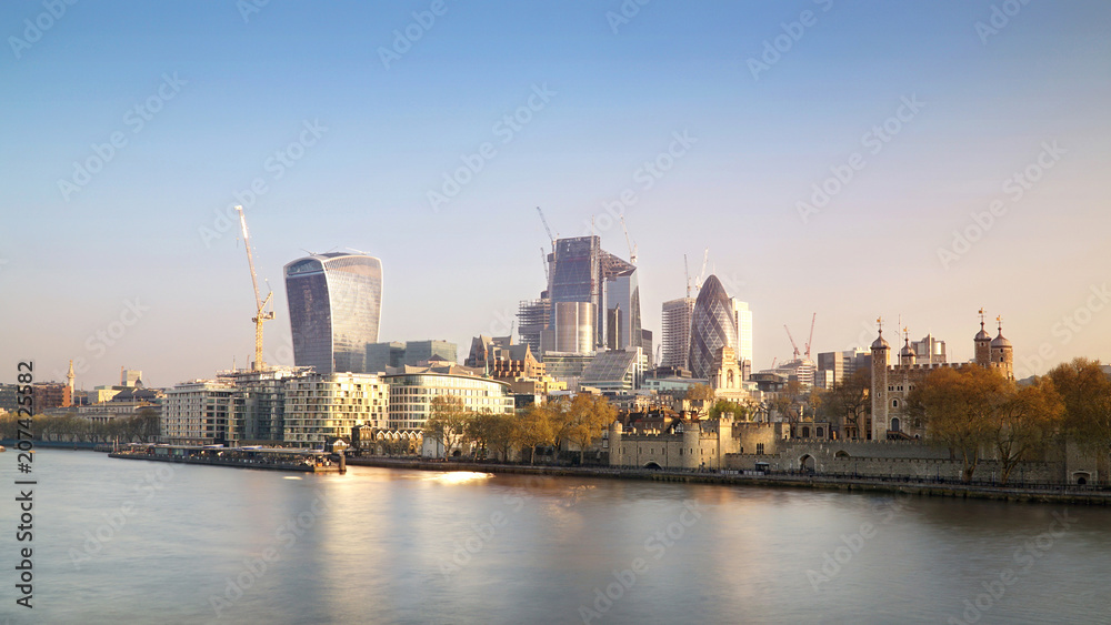 City of London cityscape on a sunny morning.