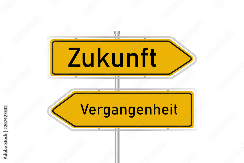 Zwei gelbe Straßenschilder - Zukunft / Vergangenheit Zwei gelbe Straßenschilder - Zukunft / Vergangenheit