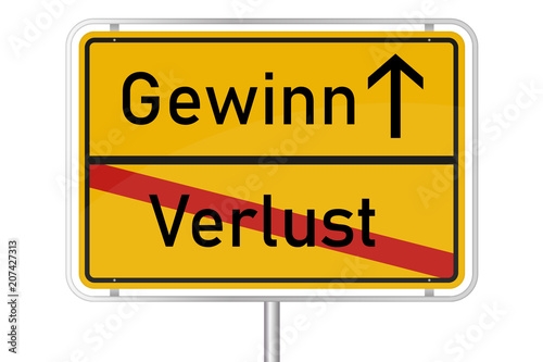 Gelbes Straßenschild - Gewinn / Verlust