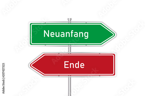 Rotes und grünes Straßenschild - Neuanfang / Ende