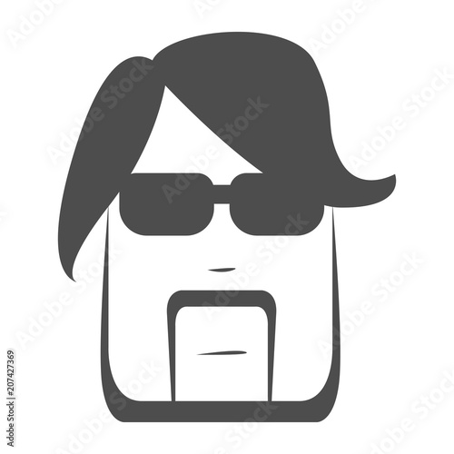 Brutal hipster face silhouette with sunglasses, mustache and goatee beard. Vector illustration.